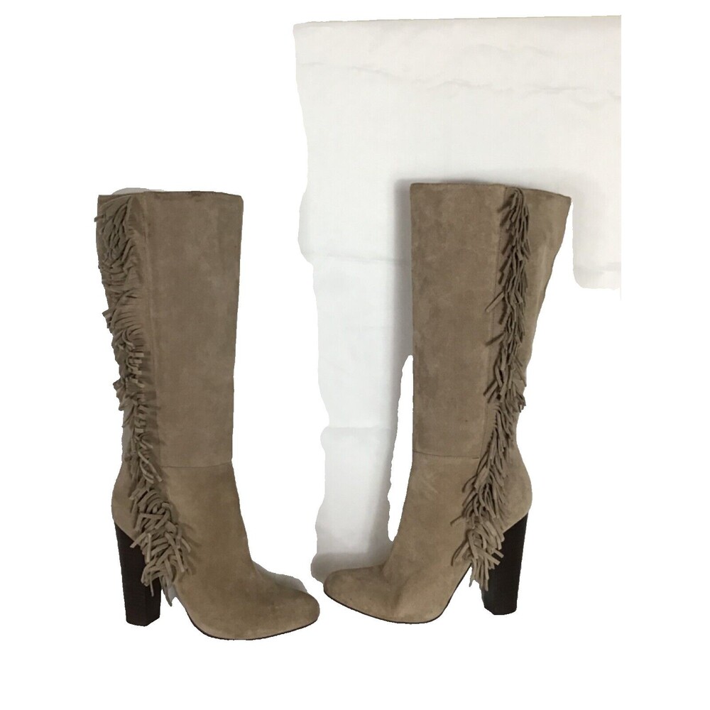 Gap Women Tall Over the Knee Side Fringe Boots Sz. 10 Beige EUC